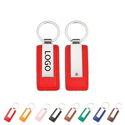 Leather Keychain With Metal Plate