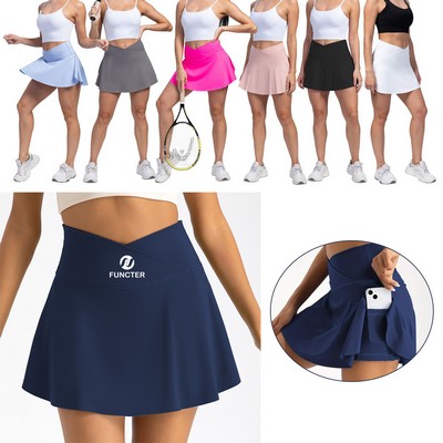 Women's Tennis Skirts High Waisted Golf Skorts Tummy Control Skirts with Shorts Pockets