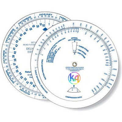 Wheel Calculator for Horsepower/ Gas Compression/ Date Finder, Custom Full Color Imprint
