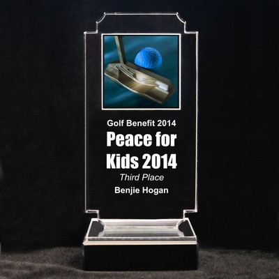 Acrylic and Marble Engraved Award - 6-3/4" Full-Color Golf Ball and Club Panel