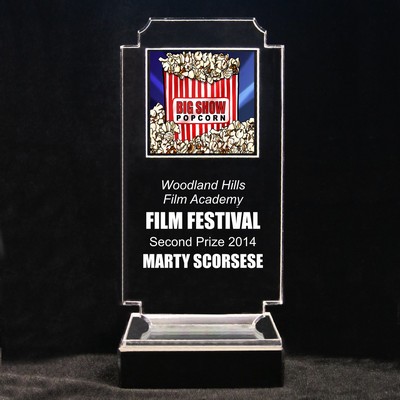 Acrylic and Marble Engraved Award - 7-3/4" Full-Color Movie Popcorn Panel