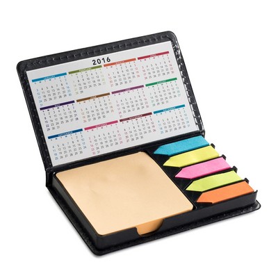 Leatherette Flip-Top Calendar Box with Sticky Sheets and Flags