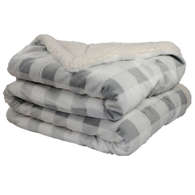 Sherpa Blanket Gray and Ivory White Plaid
