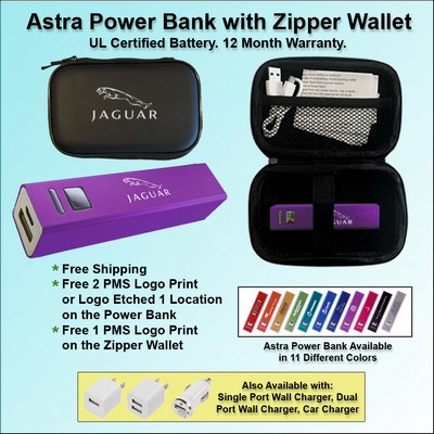 Astra Power Bank Gift Set in Zipper Wallet 2800 mAh - Purple No Extra Tariff