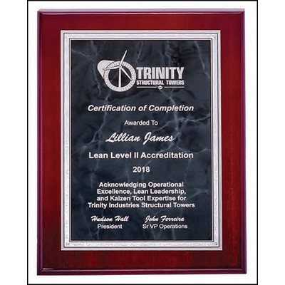 Airflyte® Rosewood High Lustr™ Plaque w/Gray Marble Center & Silver Florentine Border (9"x 12")