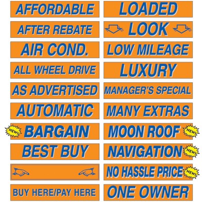 15" Fluorescent Orange Windshield Slogan Decals (Set of 12)