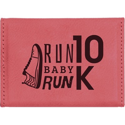 3 3/4" x 2 3/4" Pink Leatherette Hard Business Card Holder