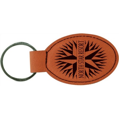 3" x 1 3/4" Rawhide Leatherette Oval Keychain