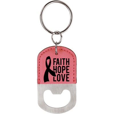 Oval Pink Leatherette Bottle Opener Keychain