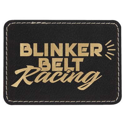 Rectangle Black/Gold Leatherette Patch with Adhesive