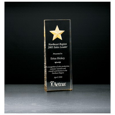 8" Etched Star w/Gold Paint-Fill and Mirrored Bottom Acrylic