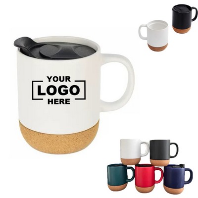 15 Oz Cork Bottom Mug with Lid Coffee Mug