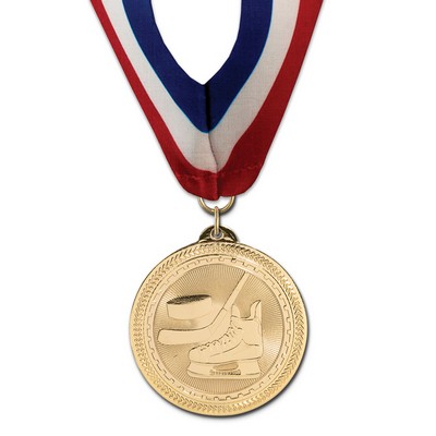 2" Hockey Brite Laser Medal w/ Stock Millennium Neck Ribbon