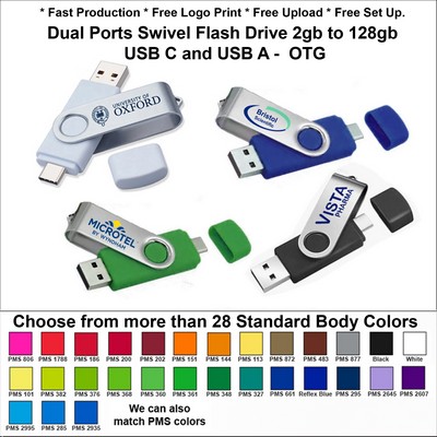 Dual Ports Swivel Silver Flash Drive USB C and USB A 8 GB OTG No Extra Tariff