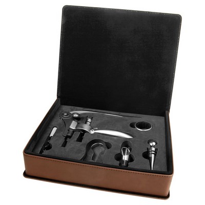 Dark Brown Leatherette 5-Piece Wine Tool Gift Set