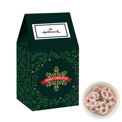 Milk Carton Inspired Box w/ Chocolate Pretzels - White Chocolate Pretzels with Peppermint Crystals