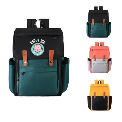 Large Capacity Contrast Color Backpack Mommy Bag