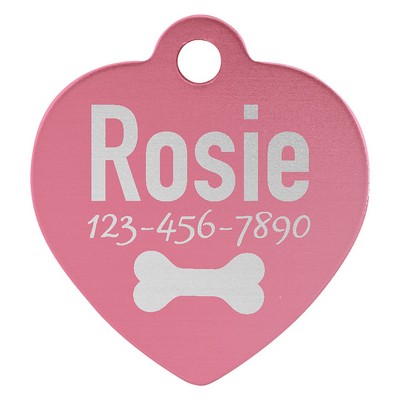 1" x 1" Pink Anodized Aluminum Heart Pet Tag