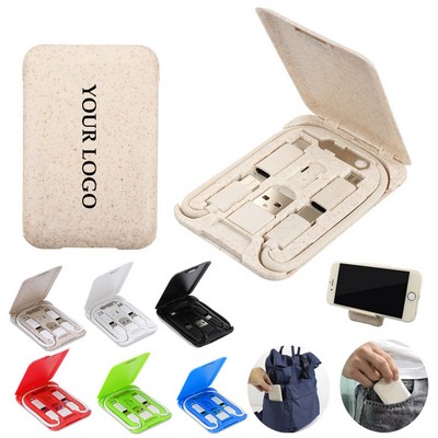 Wheat Straw 6 In 1 Charging Usb Cable Organizer Cable Set