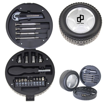 24 Pieces Repair Tool Set W/ Tire-Shaped Storage Case