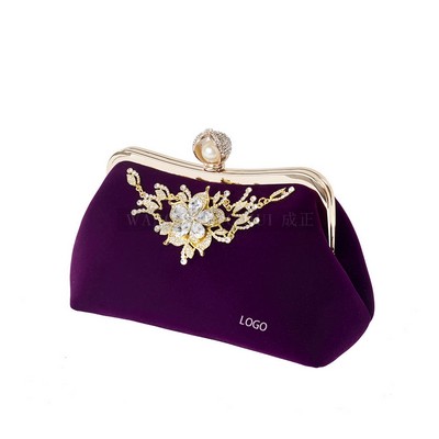 Diamond-Encrusted Velvet Evening Clutch Bag