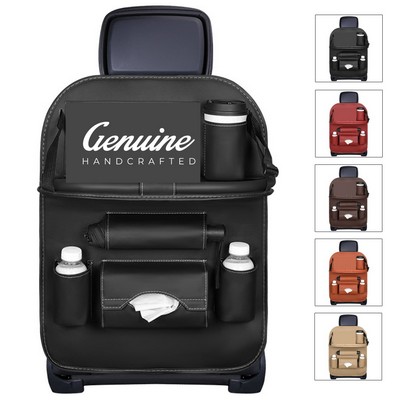 PU Leather Car Backseat Organizer with Trash Table