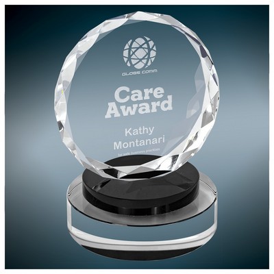 Round Facet Crystal on Multi-Level Black/Clear Round Base, Small (4"x5"H)
