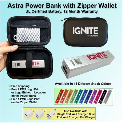 Astra Power Bank Gift Set in Zipper Wallet 2600 mAh No Extra Tariff