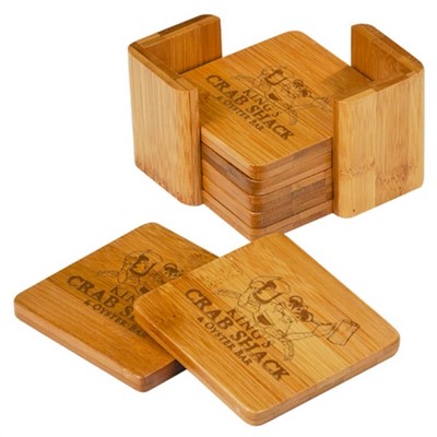 3.75" x 3.75" Bamboo Square 6-Coaster Set with Holder