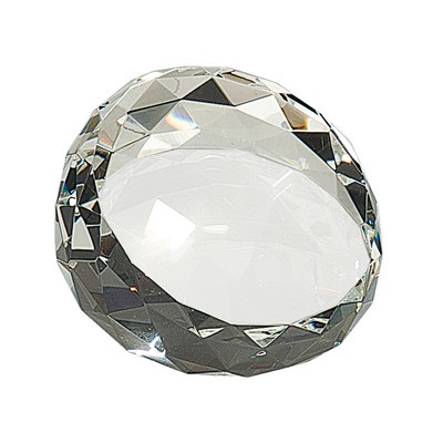 Crystal Diamond Cut Round Paperweigh, 3 1/2" Dia
