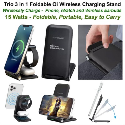 Trio 3 in1 Wireless Foldable Charging Stand - 15 Watts Fast Charge No Extra Tariff