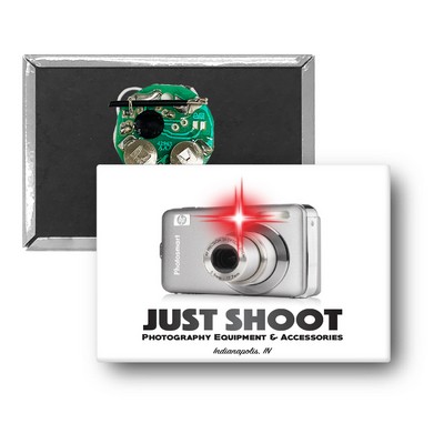 2" X 3" Rectangle Celluloid Button with a Red Flashing LED Light