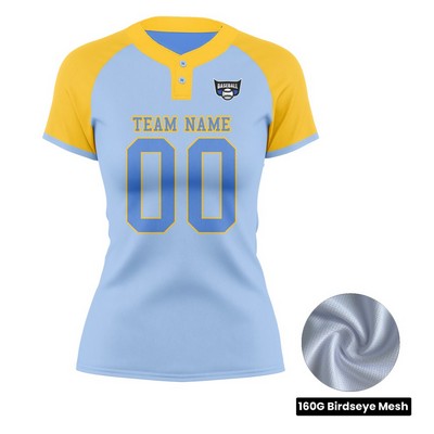 Women's Sublimation 2-Button Baseball Jersey - Birdseye Mesh
