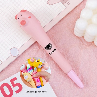 Cutie Piggy Stress Reliever Pen 2 In 1 Squeeze Toy Pen PU Foam Gel Ink Pen
