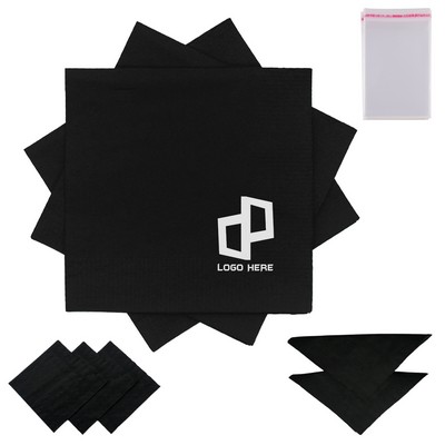 9.8 x 9.8 Inch Wave Pattern Silver-Foiled Black Napkin
