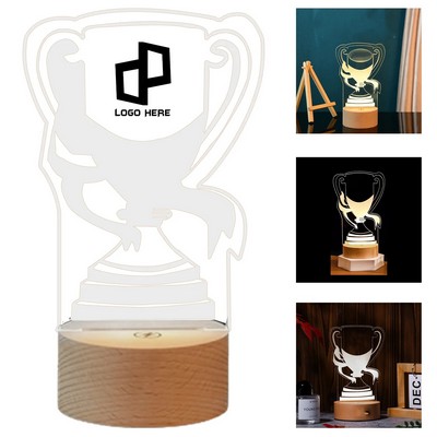 9 Inches High Led Light Acrylic Award With Wooden Base