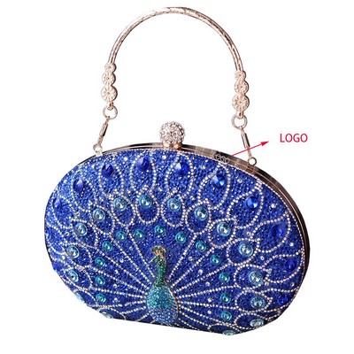 Glorious Rhinestone Peacock Evening Clutch Bag
