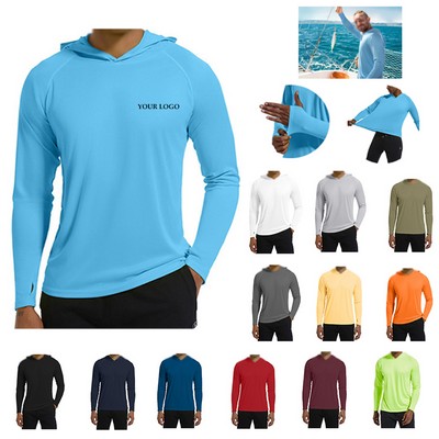 Men's Hooded UPF 50+ Sun Protection T Shirts Long Sleeve Athletic Fishing Shirts Rash Guards