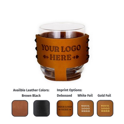 Full-Grain Leather Rocks Sleeve & Glass home bar set- single glass w/ sleeve cocktails, whiskey
