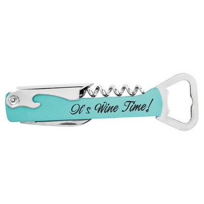 Teal Leatherette Wine Bottle Opener