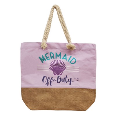 Dyed Canvas Rope Tote Bag w/Jute sewn-on bottom