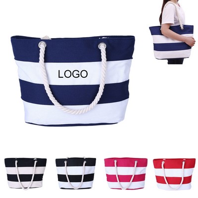Lagre Capacity Striped Shopping Tote Bag