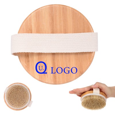 Round Wooden Bath Bristle Brush W/ Cloth Handle