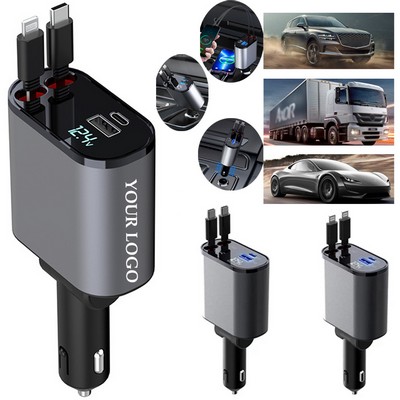Autolader Retractable Cables Mobil 4 in 1 Car Charger