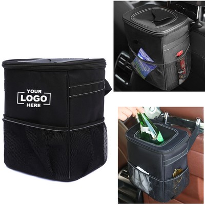 Car Trash Bin with Lid and Storage Compartments