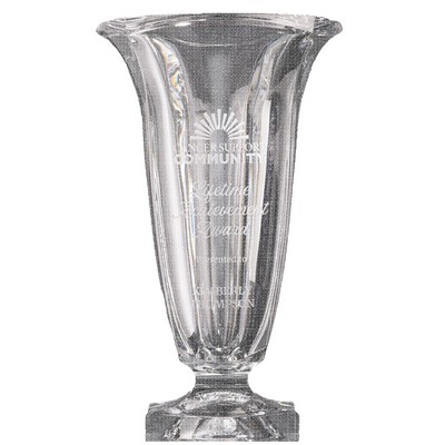 European Clear Crystal Herculean Footed Vase with Square Foot