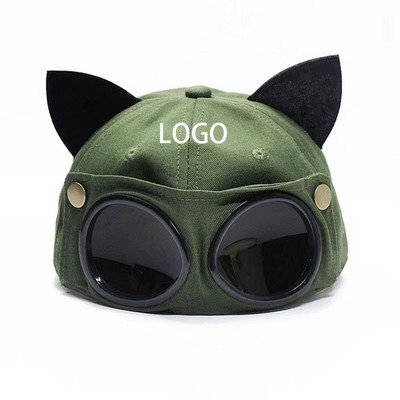 Cat Ear Baseball Cap W/ Sunglasses