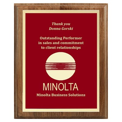 6" x 8" Genuine Walnut Step-Edge Plaque with Red Brass Plate