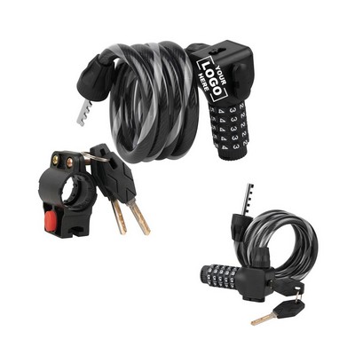 Combination Bicycle Lock with Key and Code for Mountain and Road Bikes, Reflective Cable Lock
