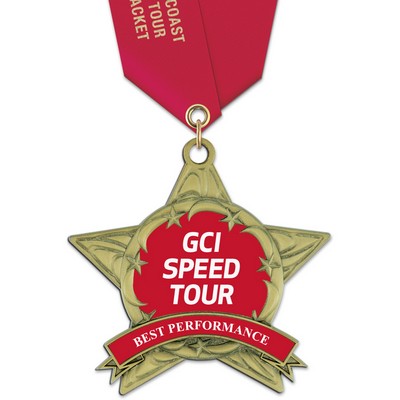 3 3/8" AS Full Color Medal w/ Satin Neck Ribbon